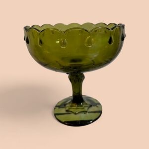 Green Glass Pedestal Bowl